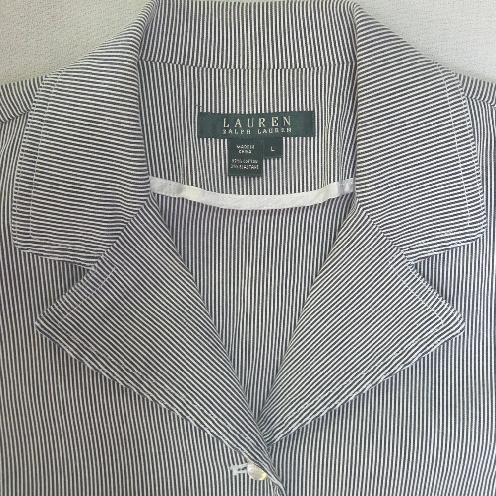 Lauren Ralph Lauren Blazer Women Large Navy White Striped Excellent Tailored - Picture 3 of 10